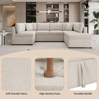 Divano a 6 posti di grandi dimensioni a forma di U, colore beige 117