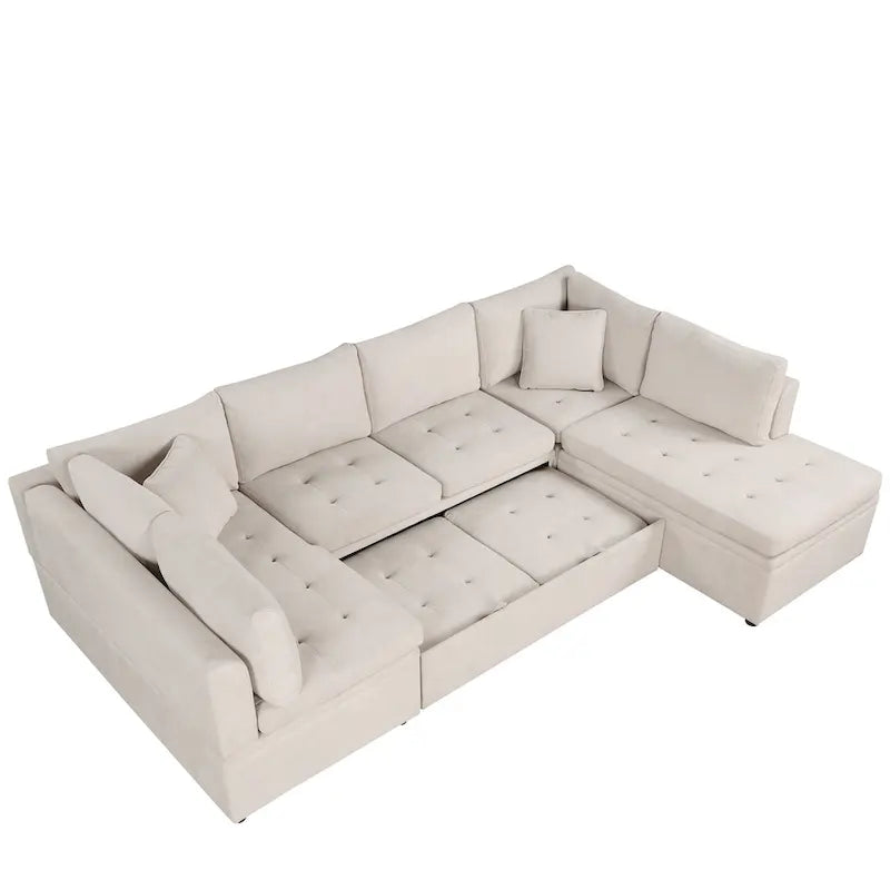 Divano a 6 posti di grandi dimensioni a forma di U, colore beige 117
