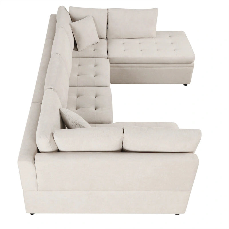 Divano a 6 posti di grandi dimensioni a forma di U, colore beige 117