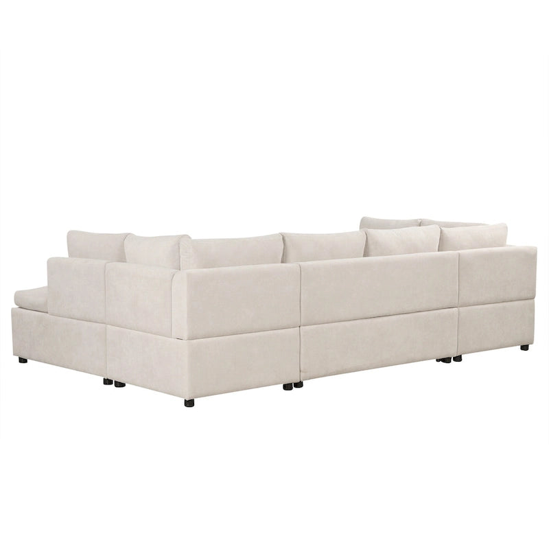 Divano a 6 posti di grandi dimensioni a forma di U, colore beige 117