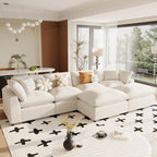 Divano Sezionale Moderno a U a 6 Posti Beige 134.40 con 2 Ampie Chaise Longue, Pouf Rimovibili e Cuscini Morbidi