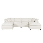 Divano Sezionale Moderno a U a 6 Posti Beige 134.40 con 2 Ampie Chaise Longue, Pouf Rimovibili e Cuscini Morbidi