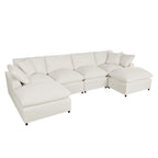 Divano Sezionale Moderno a U a 6 Posti Beige 134.40 con 2 Ampie Chaise Longue, Pouf Rimovibili e Cuscini Morbidi
