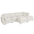 Divano Sezionale Moderno a U a 6 Posti Beige 134.40 con 2 Ampie Chaise Longue, Pouf Rimovibili e Cuscini Morbidi