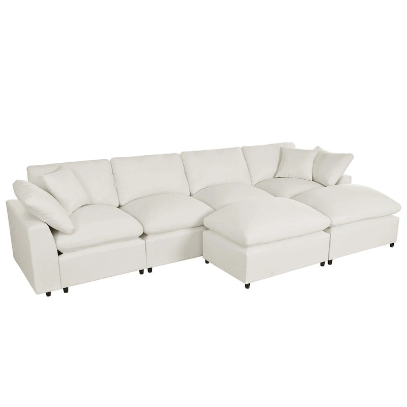 Divano Sezionale Moderno a U a 6 Posti Beige 134.40 con 2 Ampie Chaise Longue, Pouf Rimovibili e Cuscini Morbidi