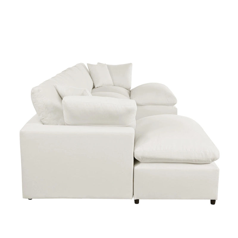 Divano Sezionale Moderno a U a 6 Posti Beige 134.40 con 2 Ampie Chaise Longue, Pouf Rimovibili e Cuscini Morbidi