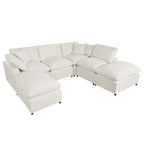 Divano Sezionale Moderno a U a 6 Posti Beige 134.40 con 2 Ampie Chaise Longue, Pouf Rimovibili e Cuscini Morbidi