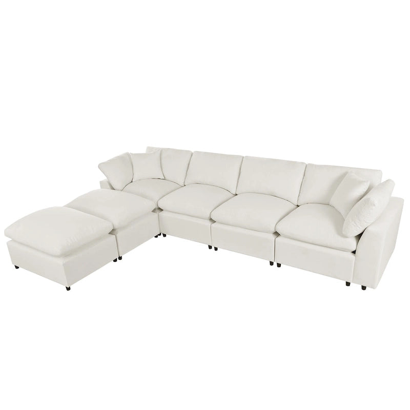 Divano Sezionale Moderno a U a 6 Posti Beige 134.40 con 2 Ampie Chaise Longue, Pouf Rimovibili e Cuscini Morbidi