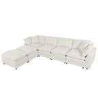 Divano Sezionale Moderno a U a 6 Posti Beige 134.40 con 2 Ampie Chaise Longue, Pouf Rimovibili e Cuscini Morbidi