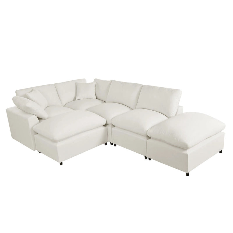 Divano Sezionale Moderno a U a 6 Posti Beige 134.40 con 2 Ampie Chaise Longue, Pouf Rimovibili e Cuscini Morbidi