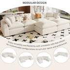 Divano Sezionale Moderno a U a 6 Posti Beige 134.40 con 2 Ampie Chaise Longue, Pouf Rimovibili e Cuscini Morbidi