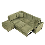 Green 84.75 L-Shaped 5-Seat Sleeper Sofa with Storage
