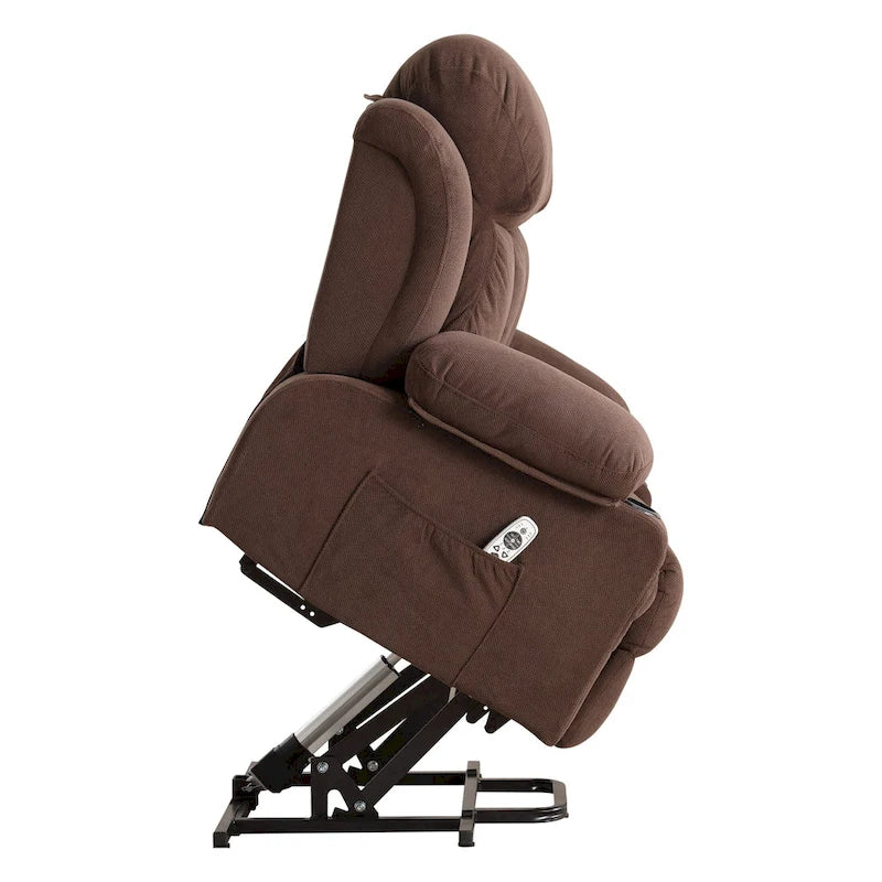 Grey Power Lift Recliner with Heated Massage, USB Charging, Remote Control, and Convenient Side Pockets for Seniors