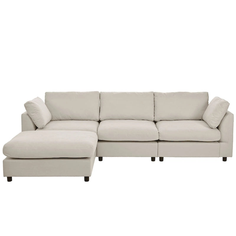 Divano Sezionale Angolare a 4 Posti Beige 113 con Poggiapiedi Regolabile e Chaise Reversibile