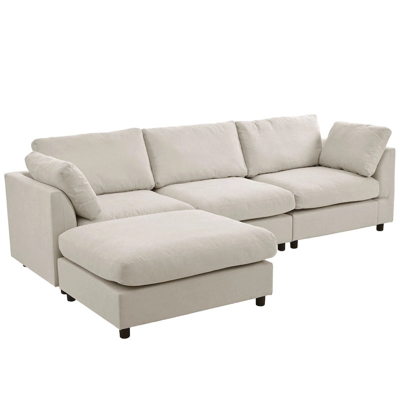 Divano Sezionale Angolare a 4 Posti Beige 113 con Poggiapiedi Regolabile e Chaise Reversibile