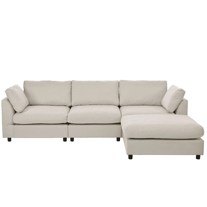 Divano Sezionale Angolare a 4 Posti Beige 113 con Poggiapiedi Regolabile e Chaise Reversibile