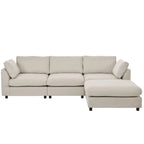 Divano Sezionale Angolare a 4 Posti Beige 113 con Poggiapiedi Regolabile e Chaise Reversibile