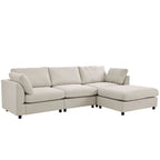 Divano Sezionale Angolare a 4 Posti Beige 113 con Poggiapiedi Regolabile e Chaise Reversibile