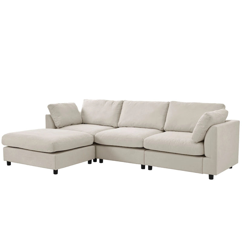 Divano Sezionale Angolare a 4 Posti Beige 113 con Poggiapiedi Regolabile e Chaise Reversibile