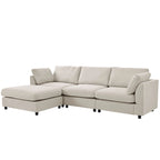 Divano Sezionale Angolare a 4 Posti Beige 113 con Poggiapiedi Regolabile e Chaise Reversibile