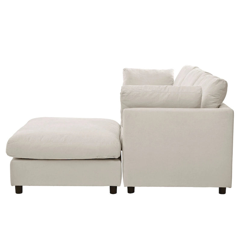 Divano Sezionale Angolare a 4 Posti Beige 113 con Poggiapiedi Regolabile e Chaise Reversibile