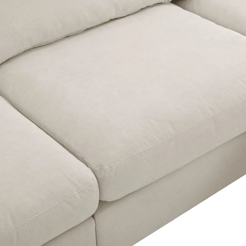 Divano Sezionale Angolare a 4 Posti Beige 113 con Poggiapiedi Regolabile e Chaise Reversibile