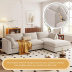 Divano Sezionale Angolare a 4 Posti Beige 113 con Poggiapiedi Regolabile e Chaise Reversibile