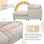 Divano Sezionale Angolare a 4 Posti Beige 113 con Poggiapiedi Regolabile e Chaise Reversibile