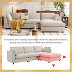 Divano Sezionale Angolare a 4 Posti Beige 113 con Poggiapiedi Regolabile e Chaise Reversibile