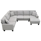 Grey 108 Spacious U-Shaped 7-Seater Sofa Set with 3 Pillows and Chaise, Ideal for Living Room or Apartment