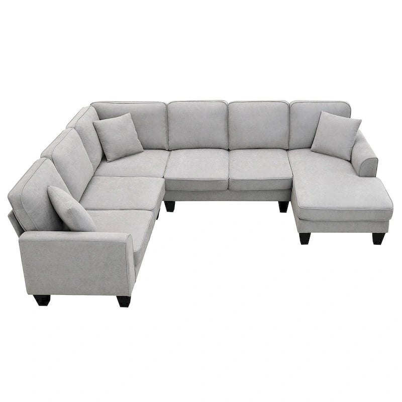 Grey 108 Spacious U-Shaped 7-Seater Sofa Set with 3 Pillows and Chaise, Ideal for Living Room or Apartment