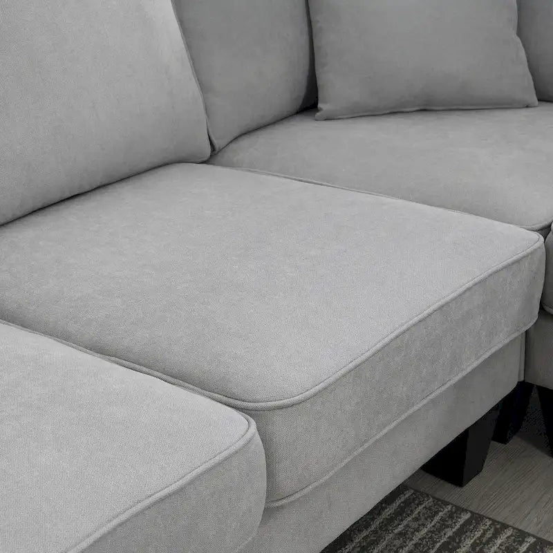 Grey 108 Spacious U-Shaped 7-Seater Sofa Set with 3 Pillows and Chaise, Ideal for Living Room or Apartment