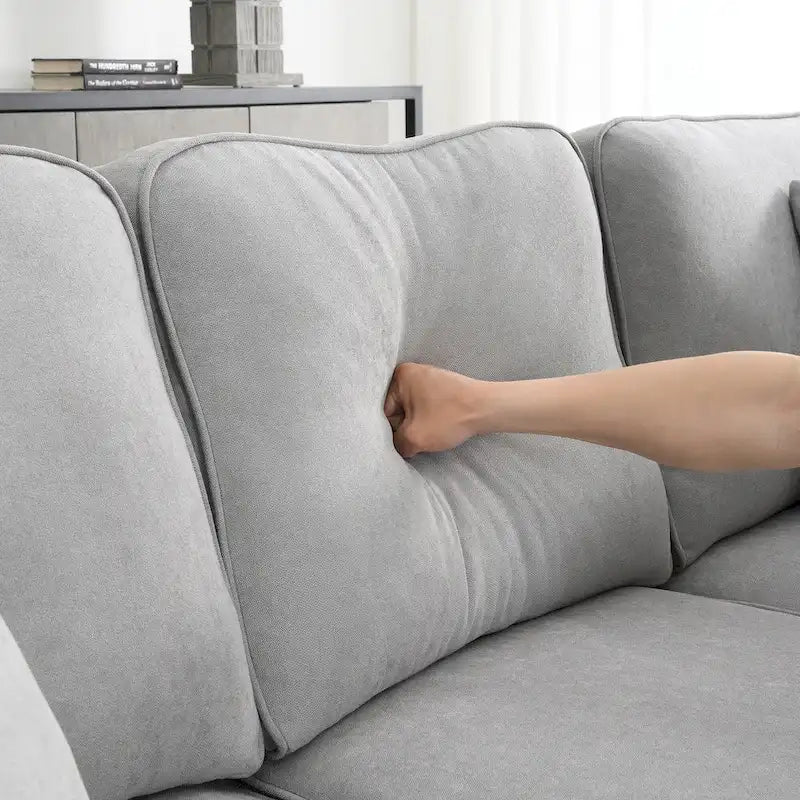Grey 108 Spacious U-Shaped 7-Seater Sofa Set with 3 Pillows and Chaise, Ideal for Living Room or Apartment