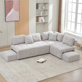 91.73 L-Shaped 4-Seat Sectional Sofa with 2 Hidden Stools, 2 Removable Lumbar Cushions, and Durable Chenille Fabric