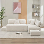 91.73 L-Shaped 4-Seat Sectional Sofa with 2 Hidden Stools, 2 Removable Lumbar Cushions, and Durable Chenille Fabric