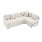 91.73 L-Shaped 4-Seat Sectional Sofa with 2 Hidden Stools, 2 Removable Lumbar Cushions, and Durable Chenille Fabric