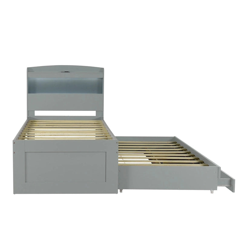 Twin XL Platform Bed with LED Headboard & Drawers