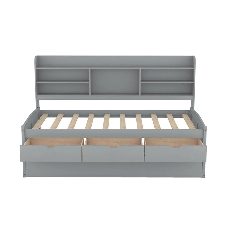 Twin Pine Captain Bed with Shelves, Drawers & Trundle