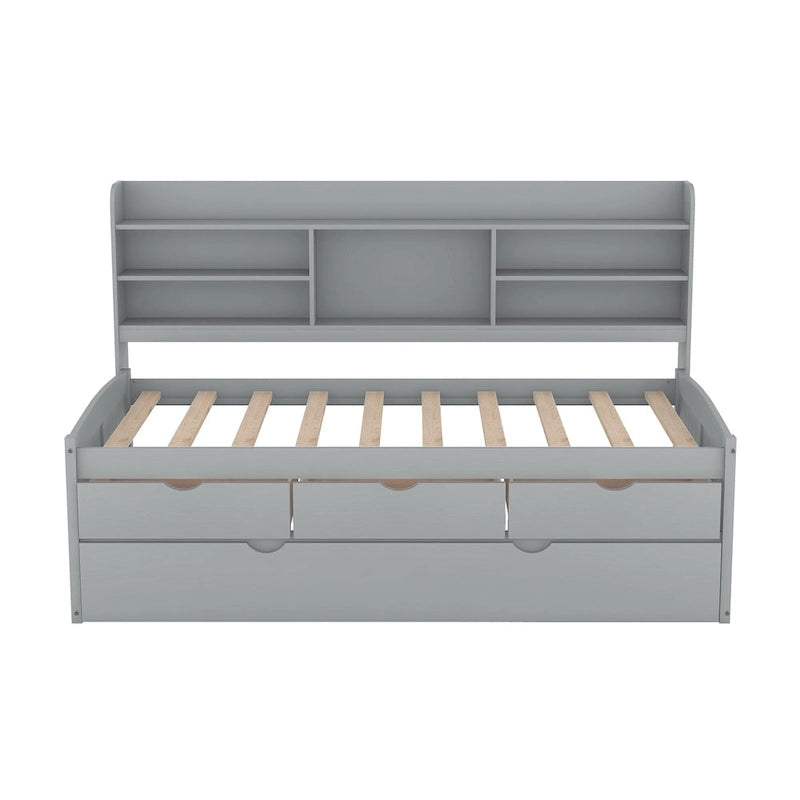 Twin Pine Captain Bed with Shelves, Drawers & Trundle