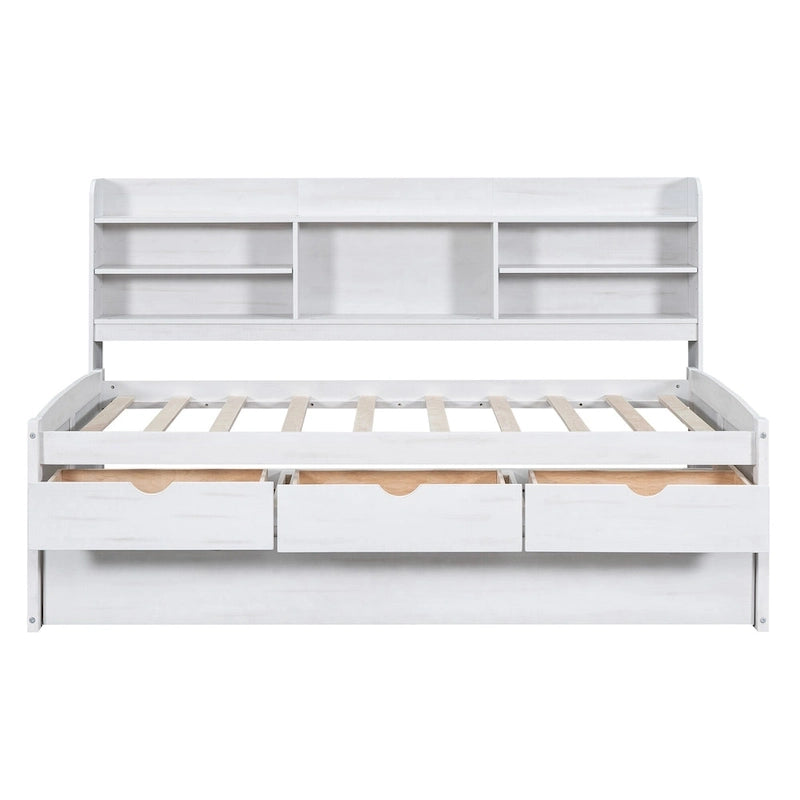 Twin Pine Captain Bed with Shelves, Drawers & Trundle