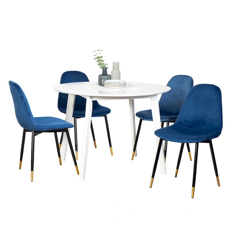 Set da Pranzo Moderno a 5 Pezzi con Tavolo Rotondo e 4 Sedie Imbottite in Velluto