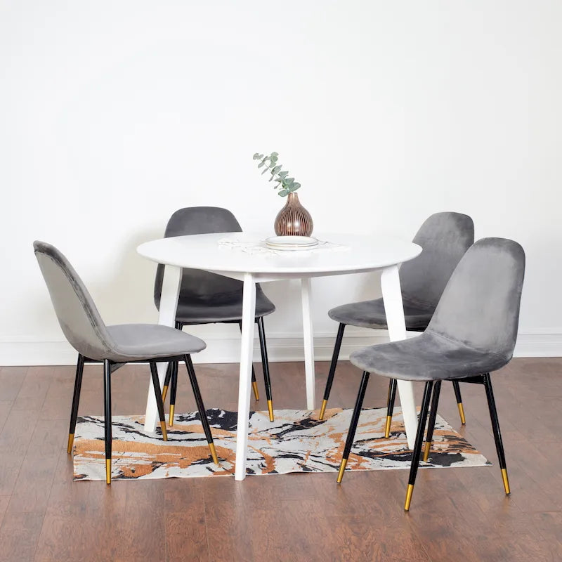 Set da Pranzo Moderno a 5 Pezzi con Tavolo Rotondo e 4 Sedie Imbottite in Velluto