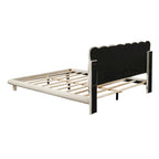 Queen Size Velvet Upholstered Platform Bed Frame with LED Light & Biscuit Headboard