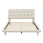 Queen Size Velvet Upholstered Platform Bed Frame with LED Light & Biscuit Headboard