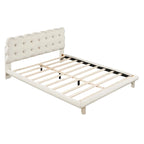 Queen Size Velvet Upholstered Platform Bed Frame with LED Light & Biscuit Headboard