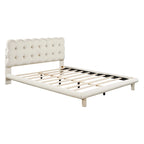 Queen Size Velvet Upholstered Platform Bed Frame with LED Light & Biscuit Headboard
