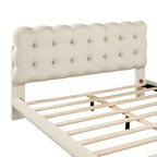 Queen Size Velvet Upholstered Platform Bed Frame with LED Light & Biscuit Headboard