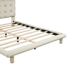 Queen Size Velvet Upholstered Platform Bed Frame with LED Light & Biscuit Headboard