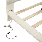 Queen Size Velvet Upholstered Platform Bed Frame with LED Light & Biscuit Headboard