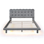 Queen Size Velvet Upholstered Platform Bed Frame with LED Light & Biscuit Headboard